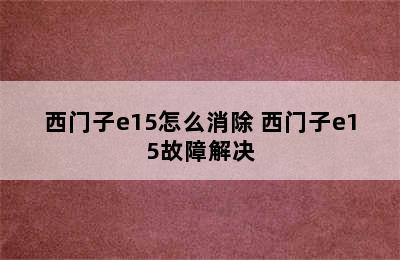 西门子e15怎么消除 西门子e15故障解决